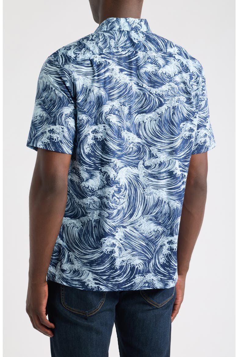 Gnarly Wave Print Camp Shirt, Alternate, color, NAVY