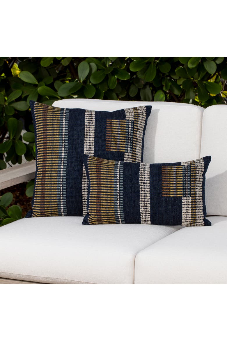Voyage Indigo textured with chenille Indoor & Outdoor Woven Accent Pillow, Alternate, color, Indigo