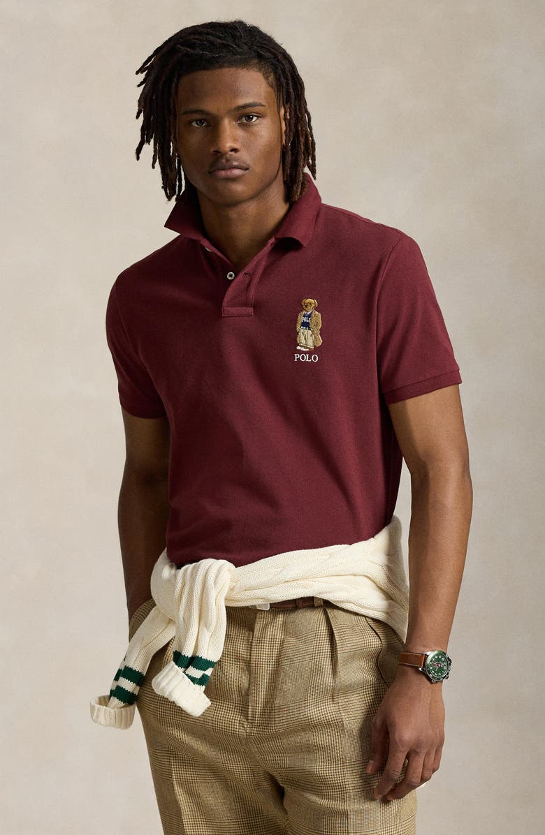 Polo Ralph Lauren Classic Fit Dog Print Cotton Piqué Polo, Alternate, color, Red Wine Heritage Bear