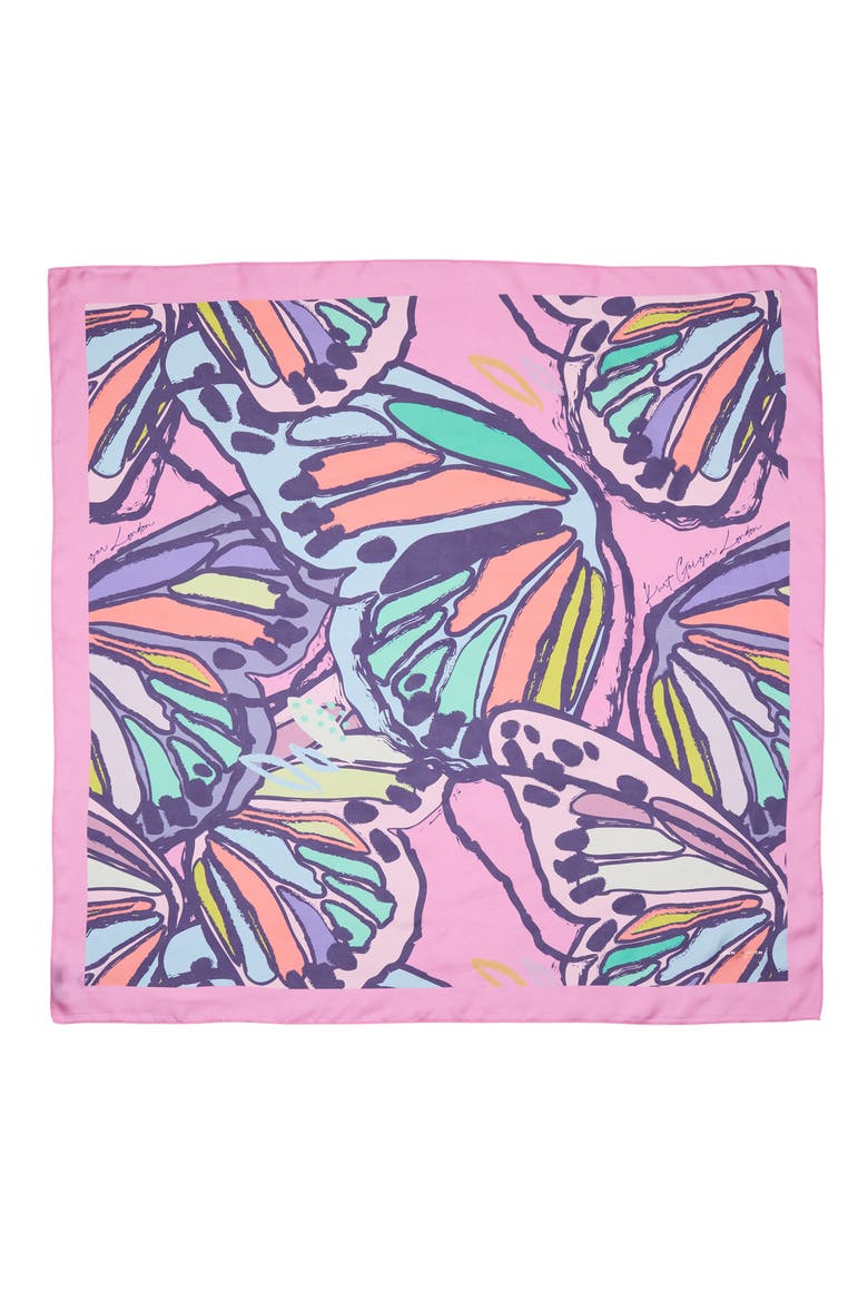 Butterflies Silk Twill Square Scarf, Alternate, color, PINK