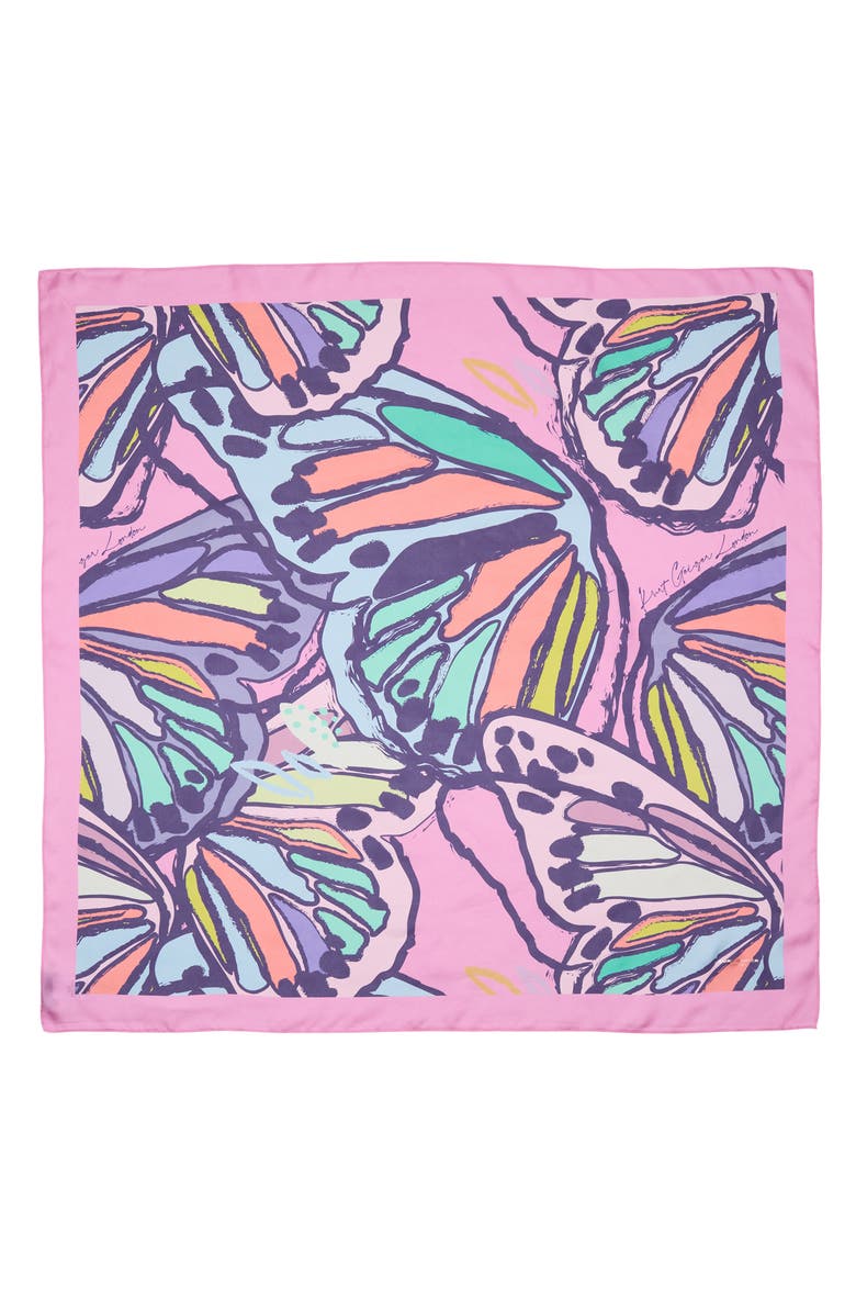 Kurt Geiger London Butterflies Silk Twill Square Scarf, Alternate, color, Pink