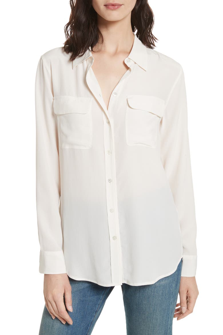 'Slim Signature' Silk Shirt, Main, color, BRIGHT WHITE