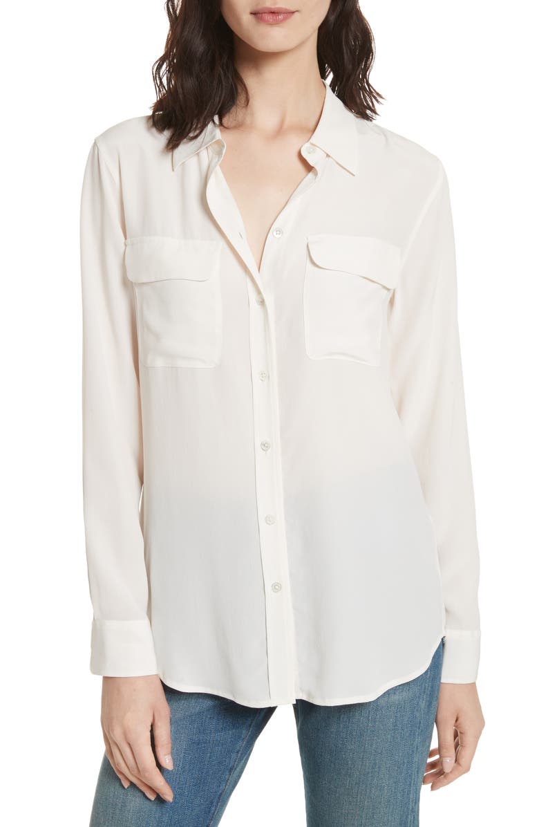 Equipment 'Slim Signature' Silk Shirt, Main, color, Bright White