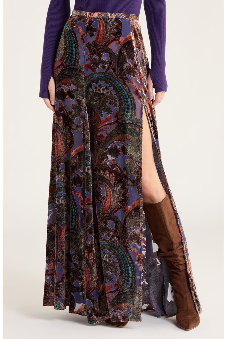 Luca Burnout Velvet Full Maxi Skirt, Main, color, PERIWINKLE FRENCH PAISLEY