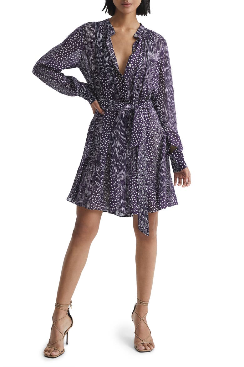 Luella Mixed Print Long Sleeve Shirtdress, Main, color, PURPLE