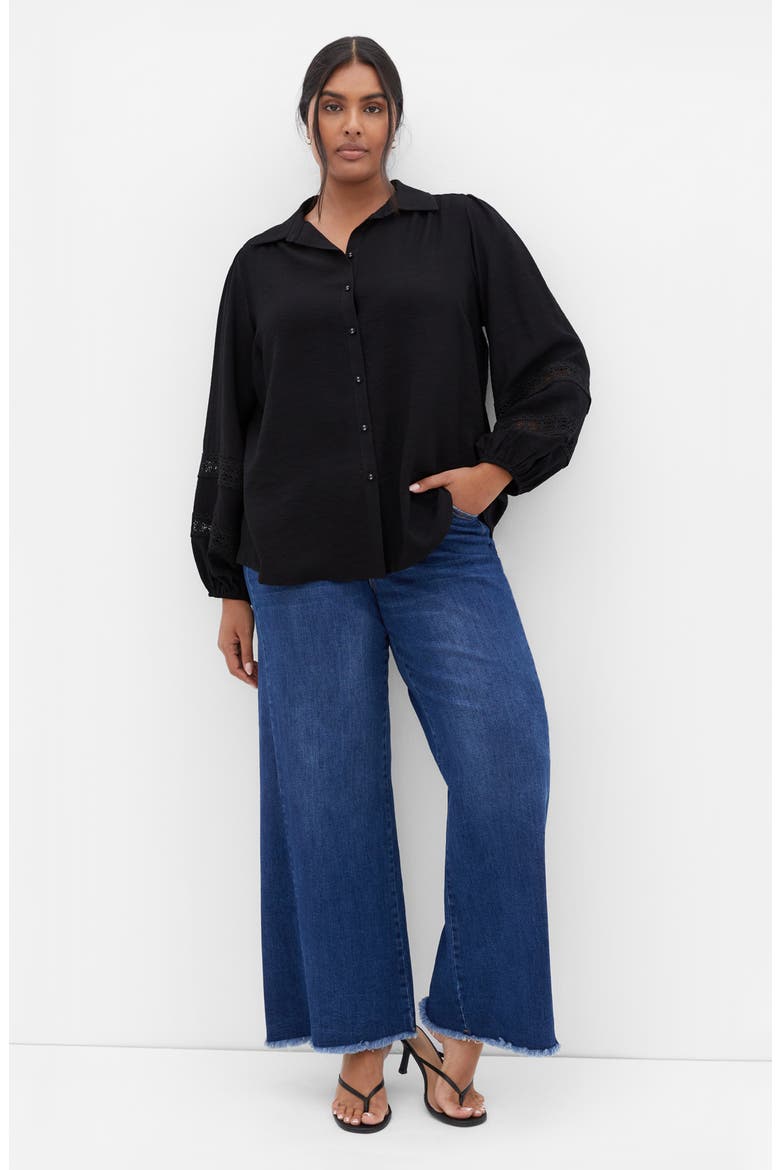 Deanna Lace Trim Shirt, Alternate, color, BLACK