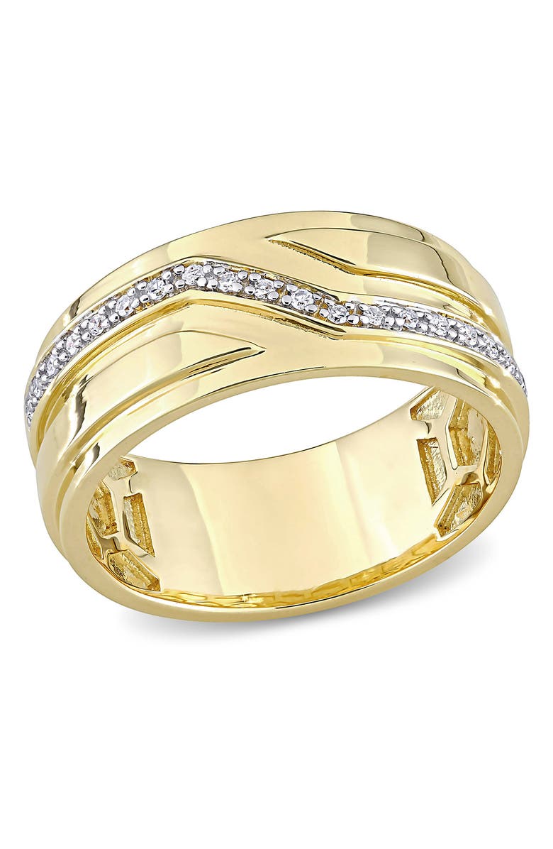 DELMAR 18K Yellow Gold Plated Sterling Silver Zigzag Pavé Diamond Band Ring - 0.10 ctw, Main, color, 