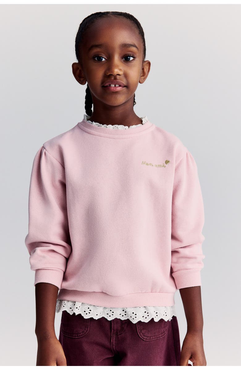 H&M Frill-trimmed Sweatshirt, Alternate, color, Light Pink/White