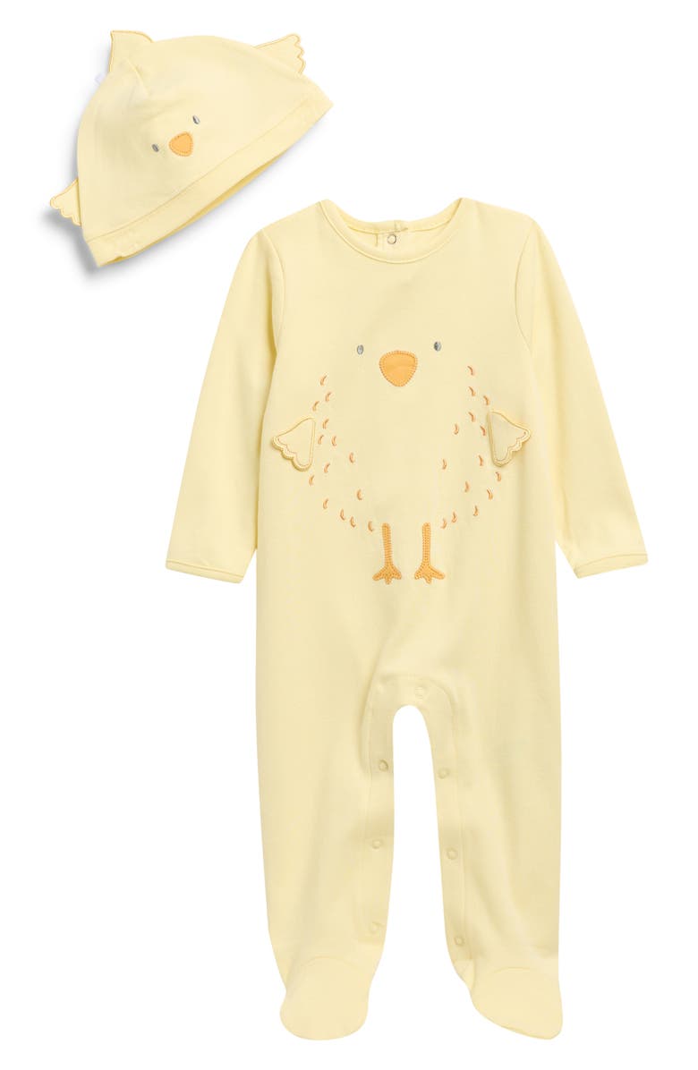 Little Me Chick Cotton Footie & Hat Set, Main, color, Yellow