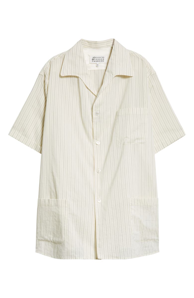Maison Margiela Stripe Multipocket Short Sleeve Button-Up Shirt, Main, color, 
