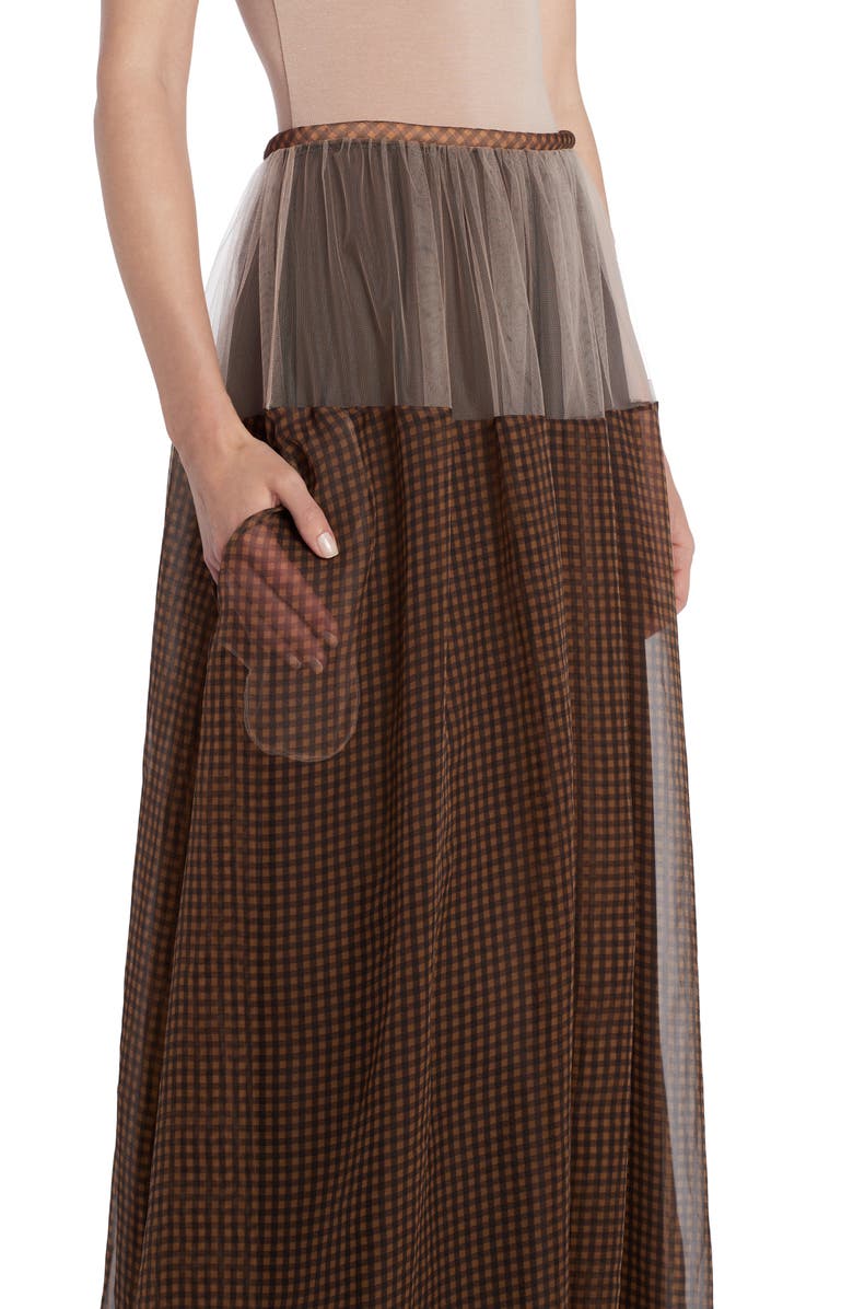 Fendi Check Silk & Tulle Maxi Skirt, Alternate, color,