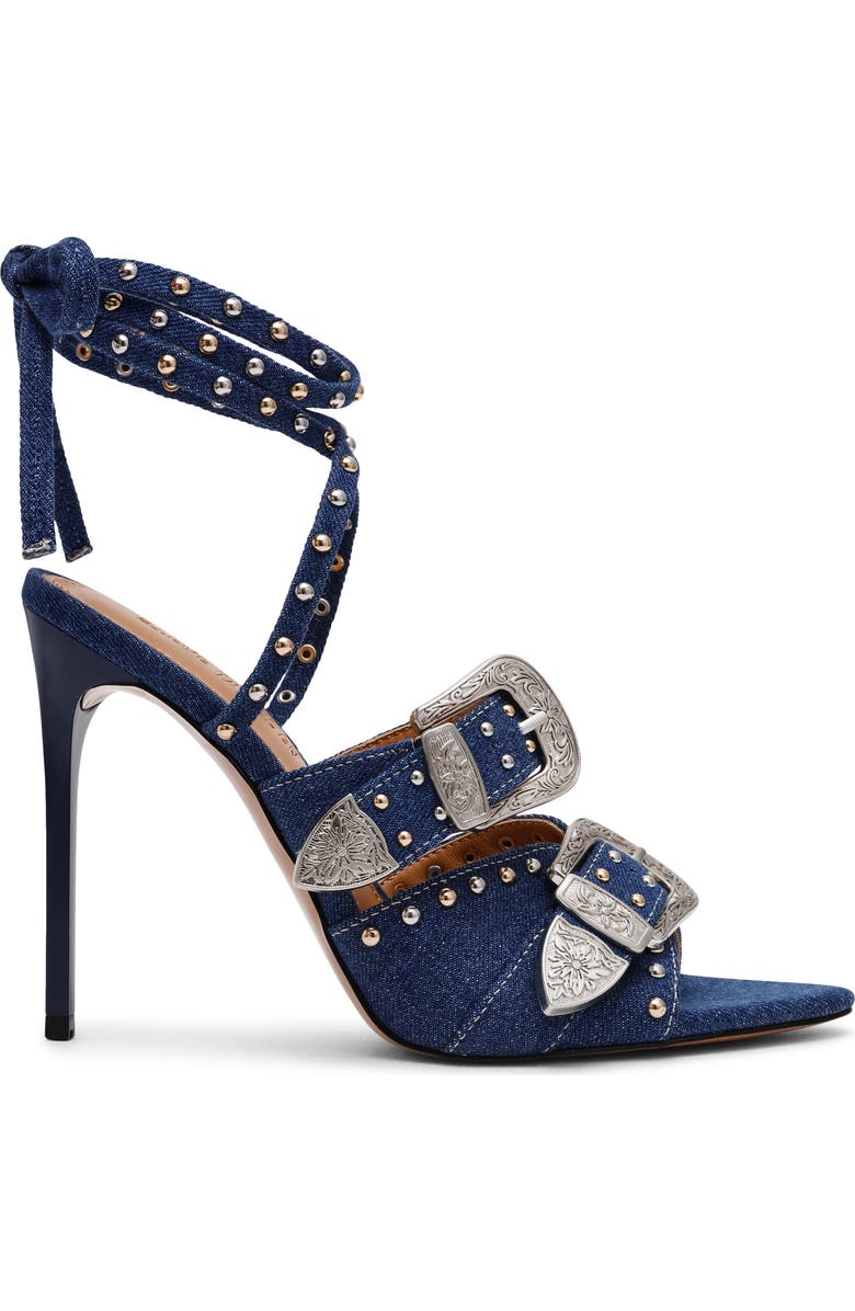 Steve Madden Saddle Embellished Ankle Strap Sandal, Alternate, color, Denim Mult