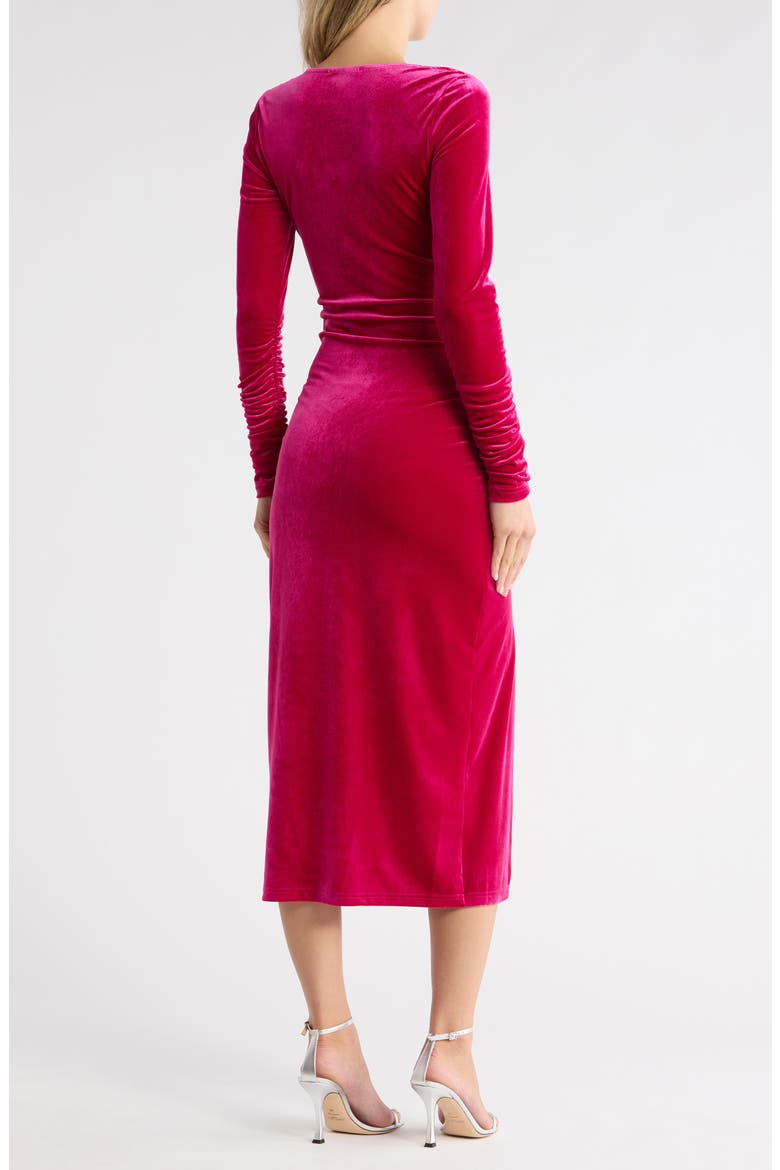 Velvet Long Sleeve Bodycon Midi Dress, Alternate, color, DARK PINK