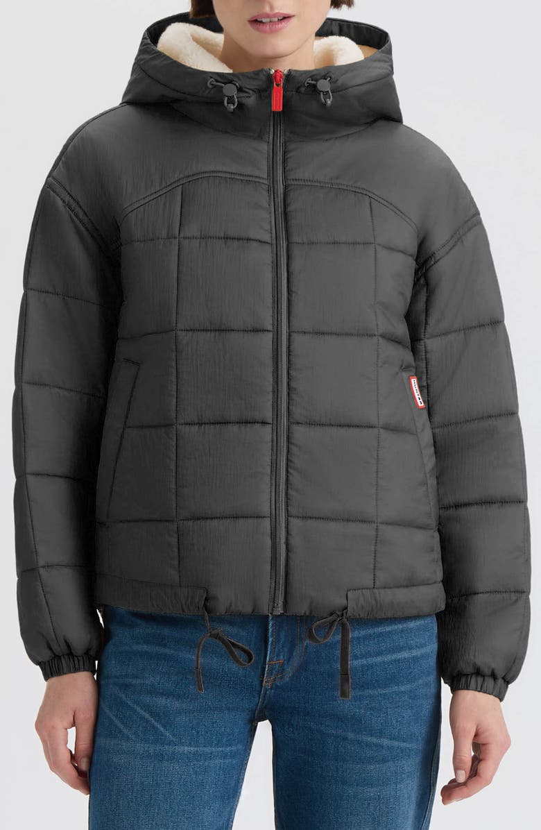 Hunter Camille Crinkle Puffer Jacket, Main, color, Black