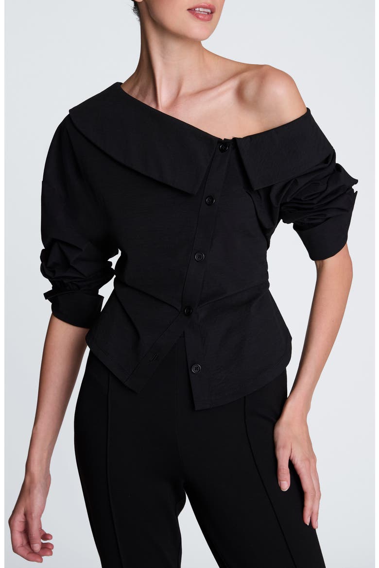 Asymmetric Button Down Shirt, Main, color, BLACK