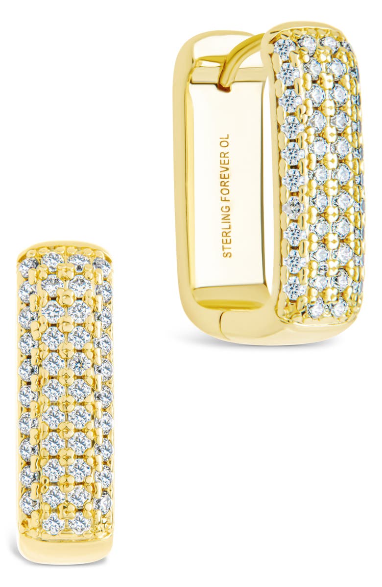 Sterling Forever Dalia Pavé Cubic Zirconia Rectangular Hoop Earrings, Main, color, Gold