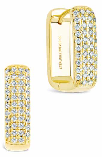 Sterling Forever Dalia Pavé Cubic Zirconia Rectangular Hoop Earrings