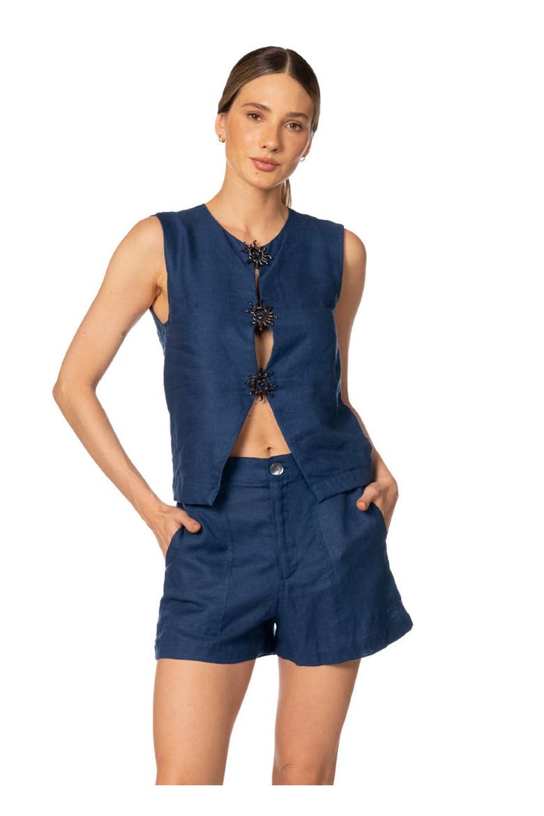 Sacred Sun Dafne Metallic Sun Vest In Linen, Main, color, NAVY BLUE