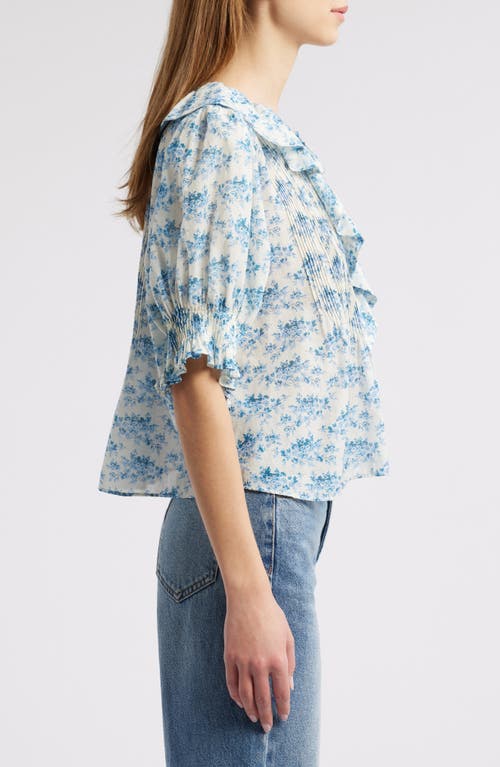 Shop Doen Dôen Henri Organic Cotton Voile Top In Bleu Rosier Floral