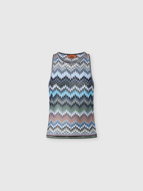 Sleeveless Top In Viscose Chevron With Snake Motif