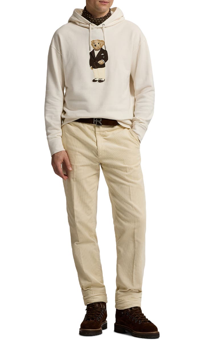 Ralph Lauren Purple Label Felpa Bear Appliqué Cotton & Cashmere Hoodie, Alternate, color, Classic Cream