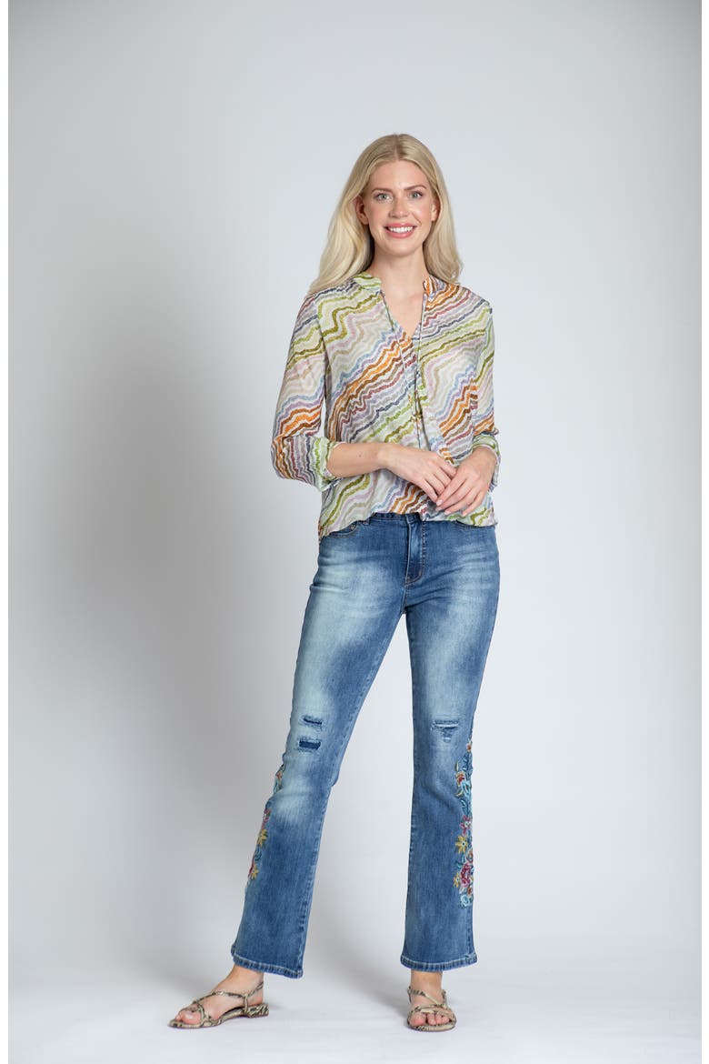 Print Tassel Surplice Chiffon Top, Alternate, color, GREEN MULTI