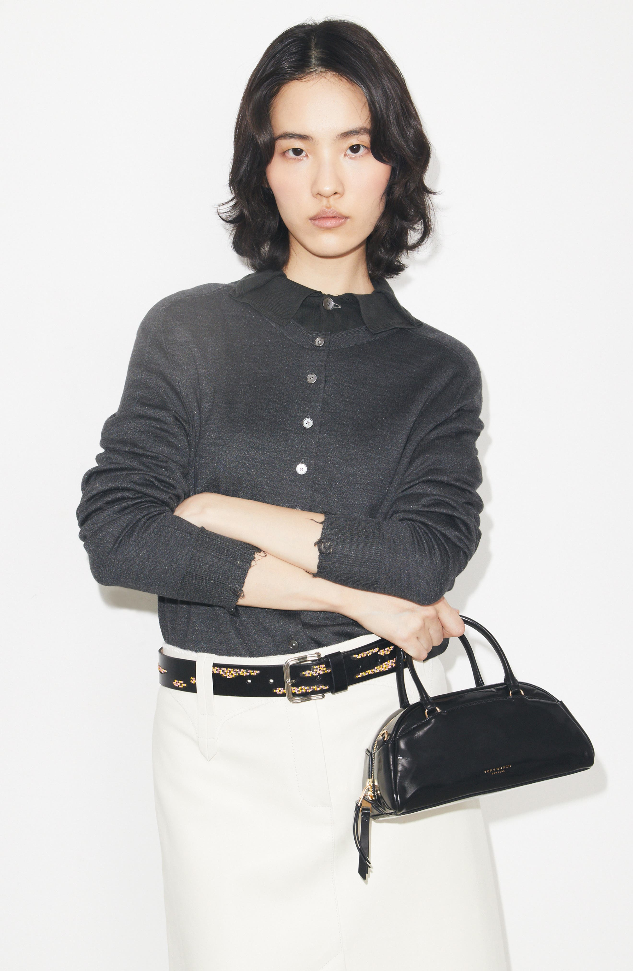 Tory Burch Small Bowler Top Handle Bag, Alternate, color, Black