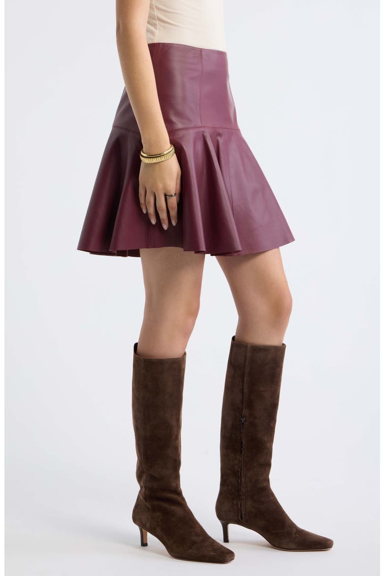 Leather Circle Miniskirt, Alternate, color, BURGUNDY BANNER