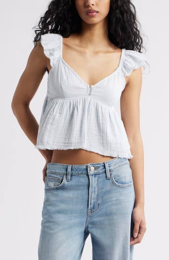 Bp. Cotton Gauze Babydoll Top In White
