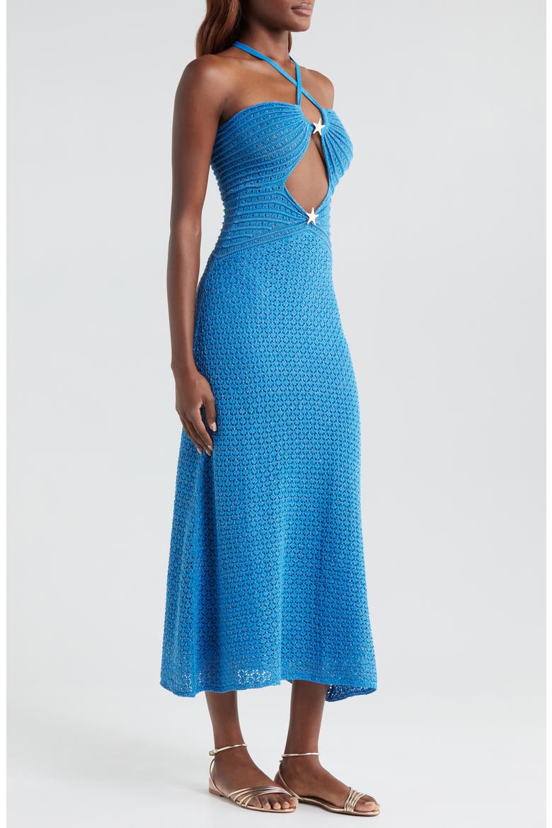 Zully Metallic Cutout Cover-Up Dress, Alternate, color, BLUE