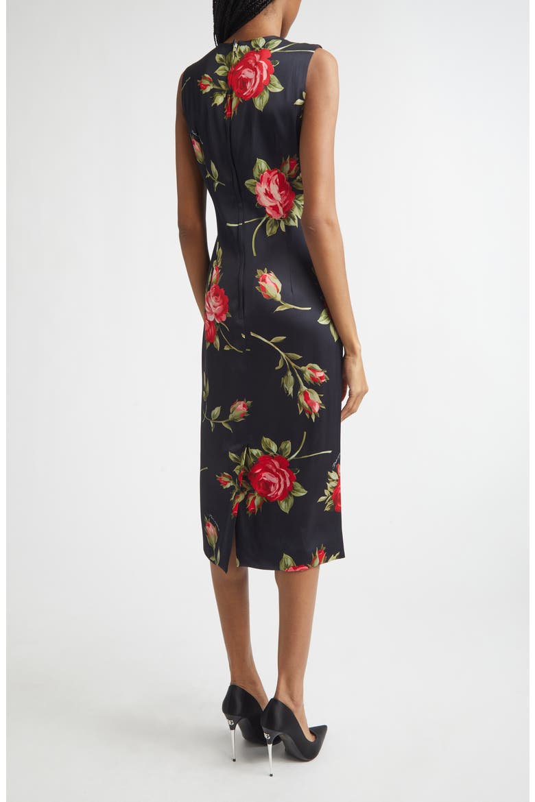 Rose Bouquet Print Stretch Satin Cocktail Dress, Alternate, color, BOUQUET ROSE NERO
