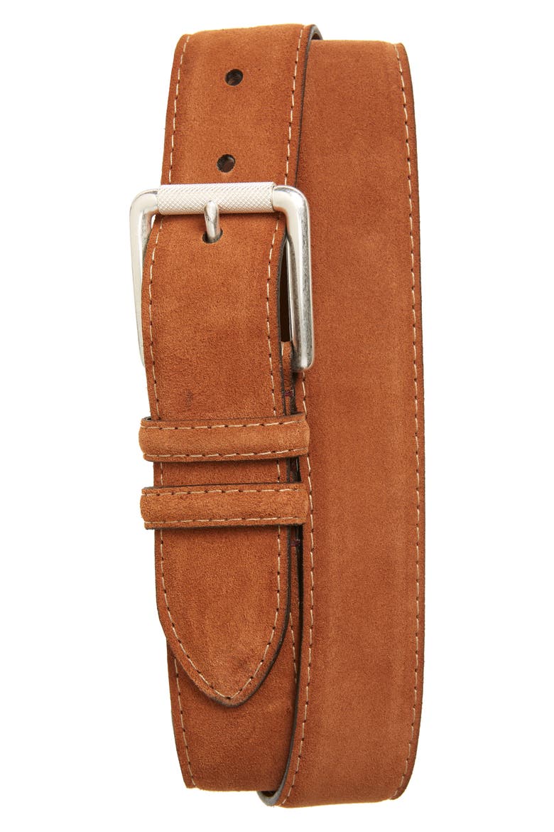 Calfskin Suede Belt, Main, color, WALNUT