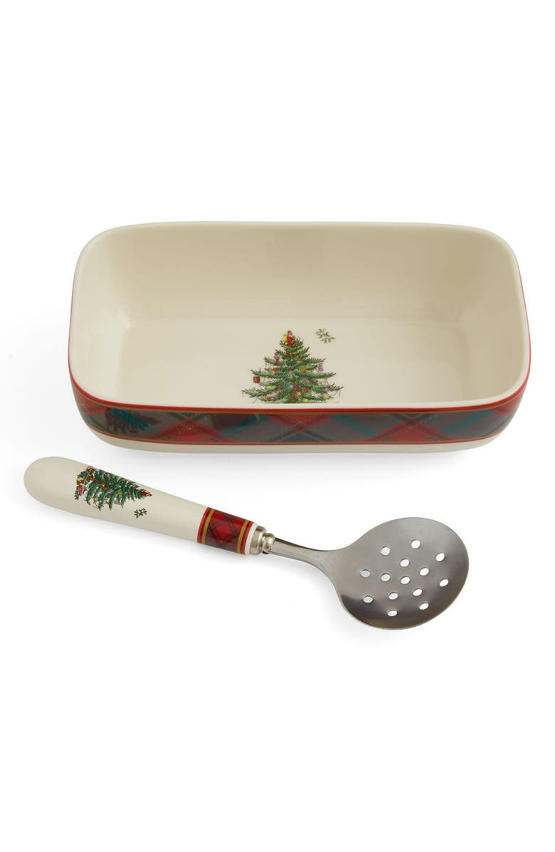 Spode Christmas Tree Tartan Casserole & Server Set, Main, color, 
