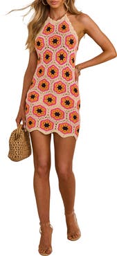 VICI Collection Jamie Floral Open Back Crochet Granny Square Minidress
