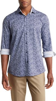 TOM BAINE Regular Fit Performance Stretch Long Sleeve Button Front Shirt