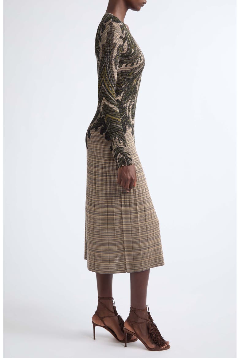 Paisley V-Neck Midi Knit Dress, Alternate, color, PRINTED GREEN BASE