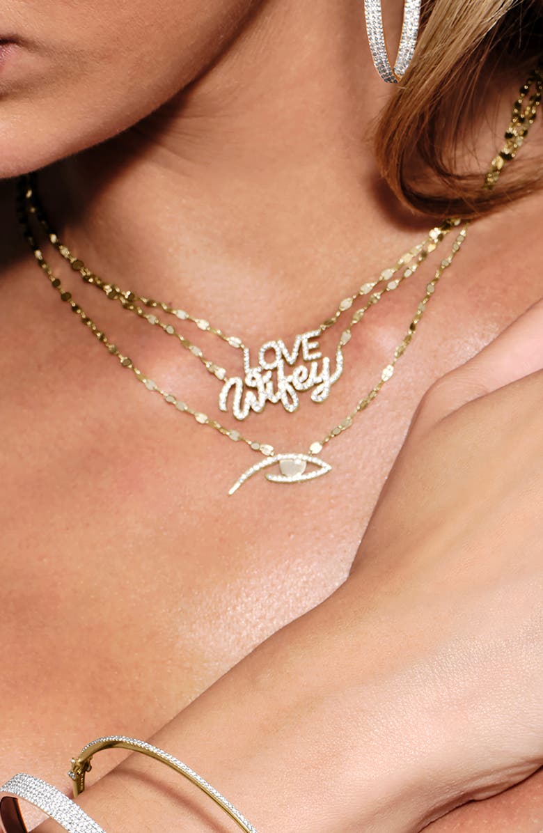 LANA Wifey Diamond Script Necklace, Alternate, color, Yellow Gold