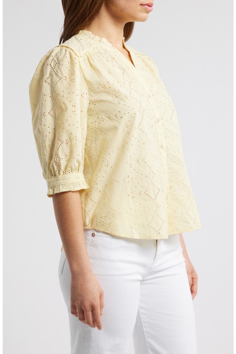 Embroidered Eyelet Button-Up Shirt, Alternate, color, BUTTERCREAM