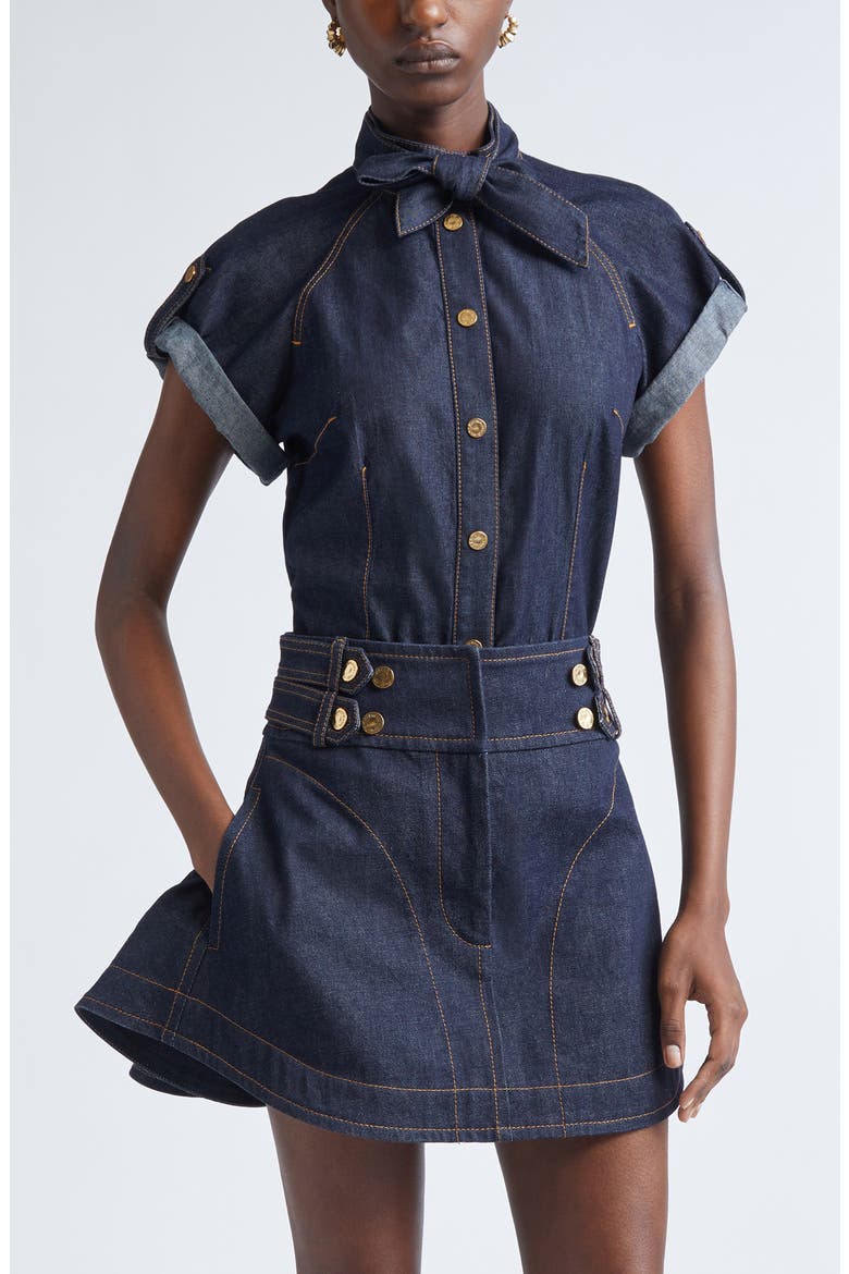 Tie Neck Denim Shirt, Main, color, NIGHT SKY