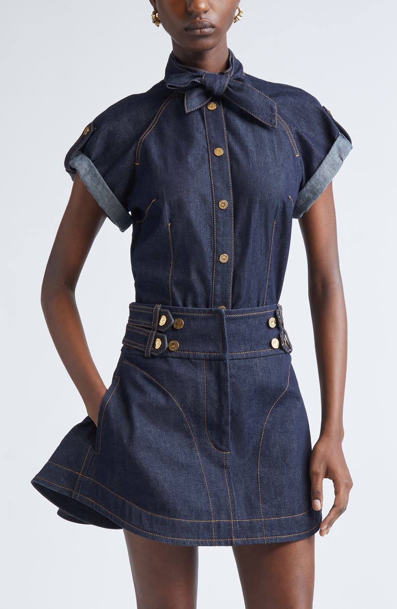 Zimmermann Tie Neck Denim Shirt, Main, color, Night Sky