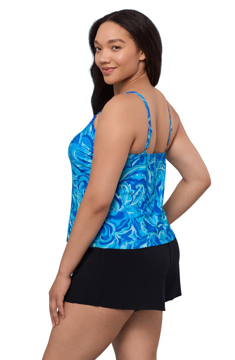 Trimshaper Farrah Scoopneck Swim Romper with Pockets, Alternate, color, Tumbled Paisley