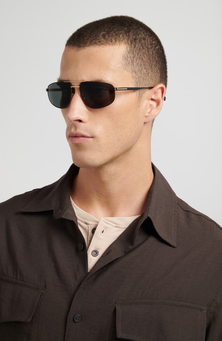BOSS 60mm Navigator Sunglasses, Alternate, color, Matte Black Gold/ Green