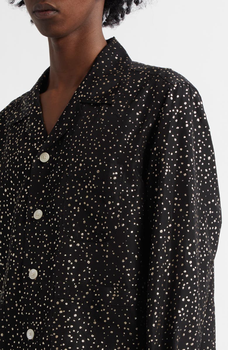 Bode Glitter Dot Faille Button-Up Shirt, Alternate, color, Black Silver