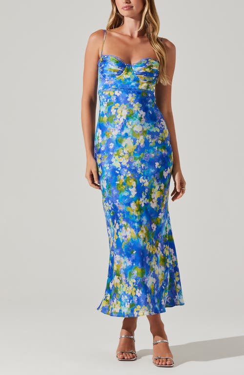 Astr The Label Florianne Floral Print Bustier Sleeveless Maxi Dress In Blue Yellow Abstract