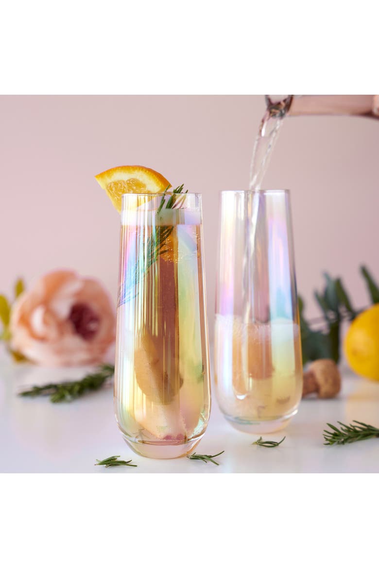 Luster Stemless Champagne Flutes Set of 2, Alternate, color, Multicolor