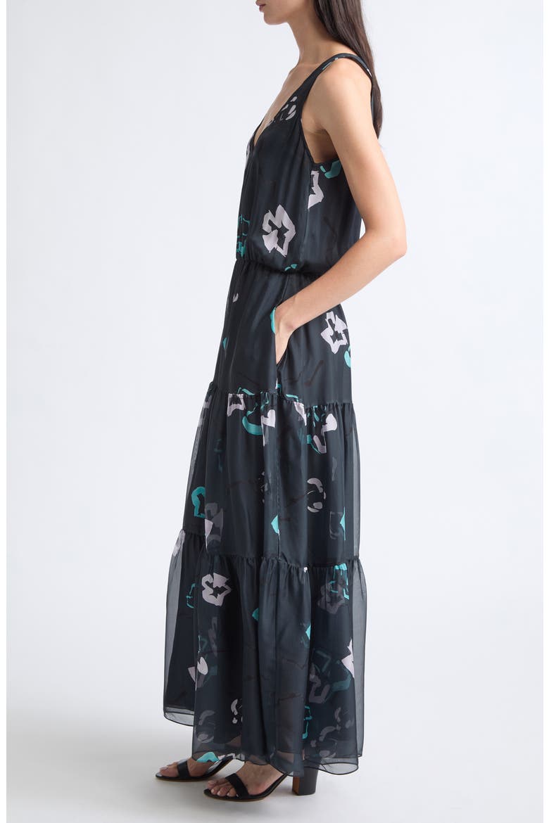 Silk Tiered Midi Dress, Alternate, color, NAVY
