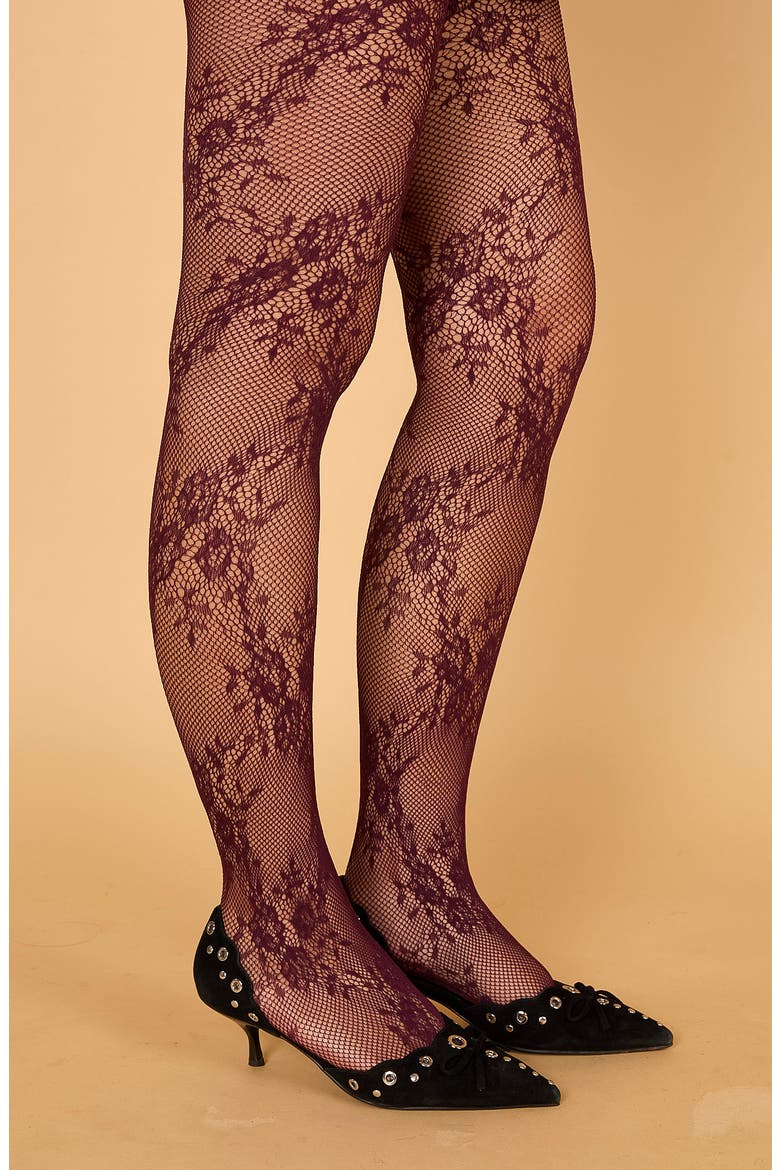 Stretch Lace Tights, Main, color, BURGUNDY