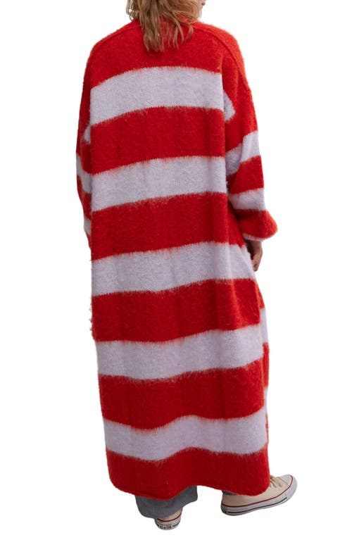 Free People Mantra Stripe Oversize Longline Cardigan In Poppy Ice Combo