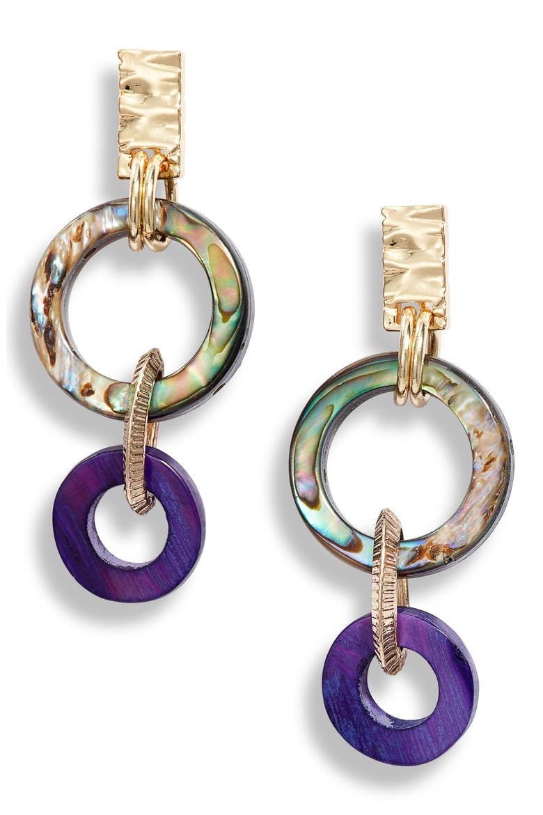 Small Abalone Drop Earrings, Main, color, PURPLE