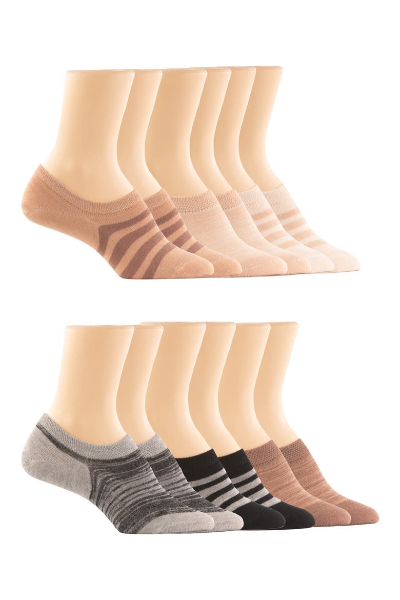 Assorted 6-Pack Super No-Show Socks, Alternate, color, BEIGE MULTI
